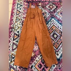 Brown Wide-Leg Smocked Romper .. sz L